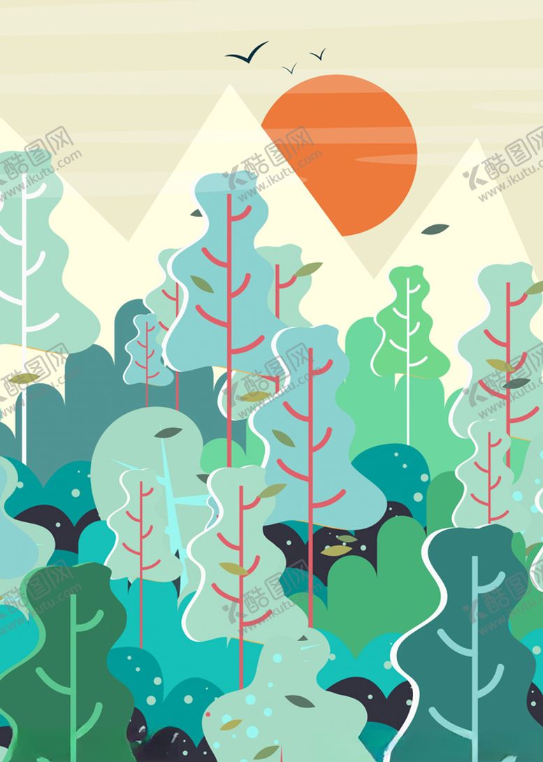编号：90549407081329483829【酷图网】源文件下载-创意夕阳下的树林风景