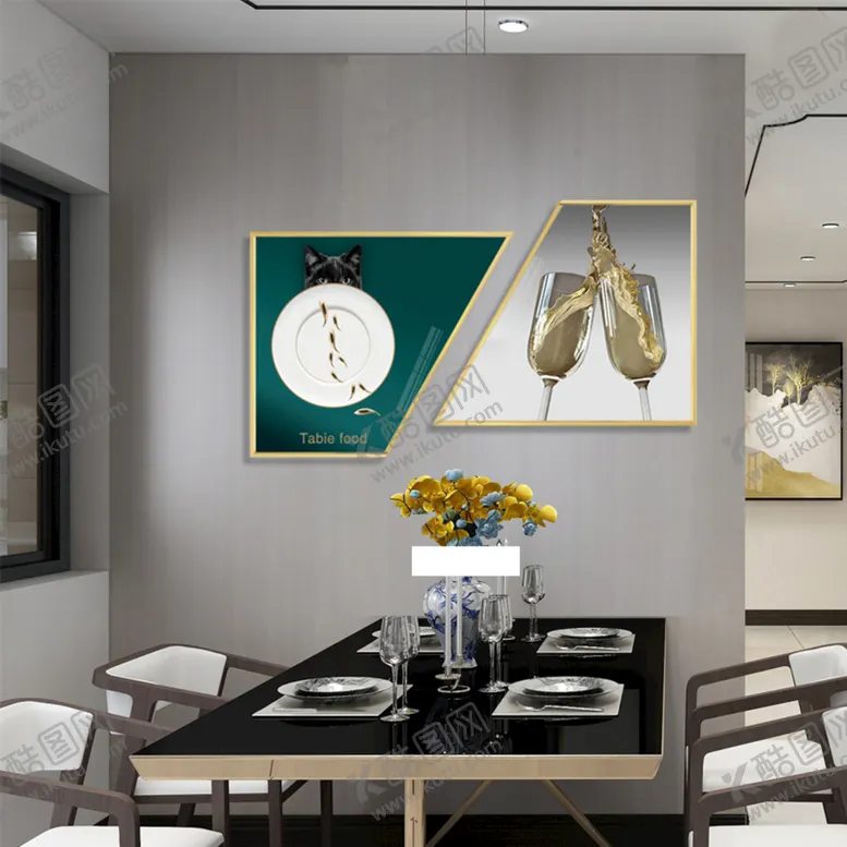 编号：57406209211047369173【酷图网】源文件下载-酒杯餐具两联挂画装饰画