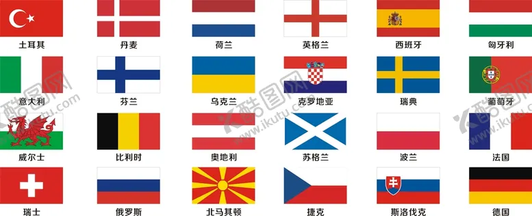 编号：74924502122219046736【酷图网】源文件下载-欧洲杯二十四强队矢量图标