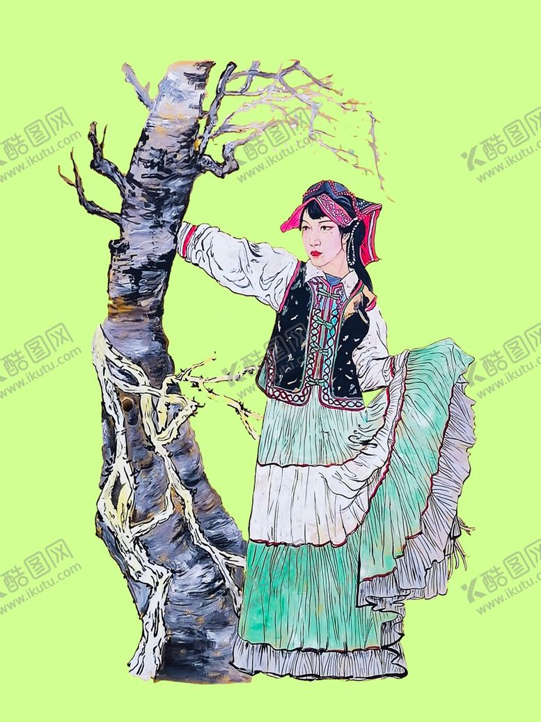 编号：18403706281536094319【酷图网】源文件下载-彝族美女素材图案