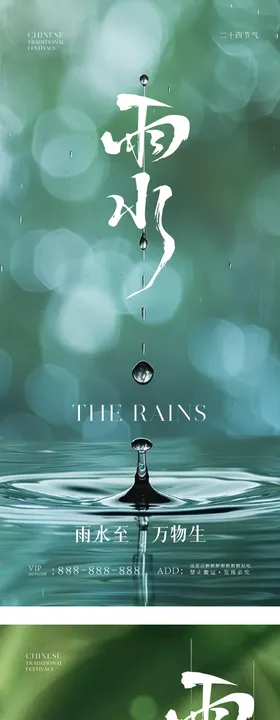雨水节气花朵意境海报