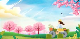 春日骑行赏景图