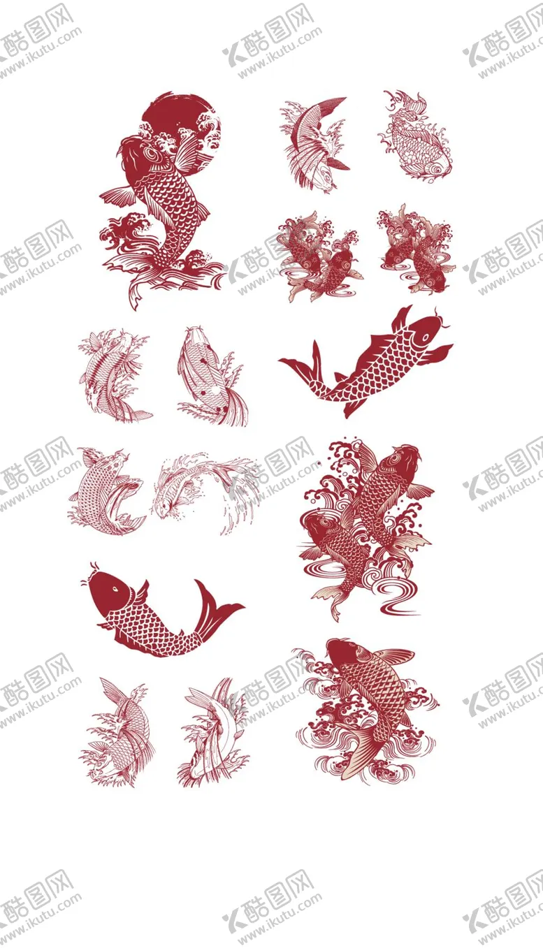 编号：09438509201859387923【酷图网】源文件下载-鲤鱼锦鲤矢量图案
