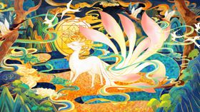 敦煌壁画古风传统墙画艺术九尾狐