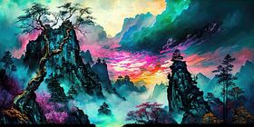 水彩迷幻山水画