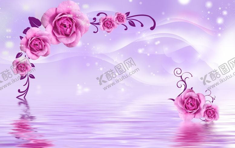 编号：25868505030703475428【酷图网】源文件下载-玫瑰花水纹玫瑰紫色爱心背景