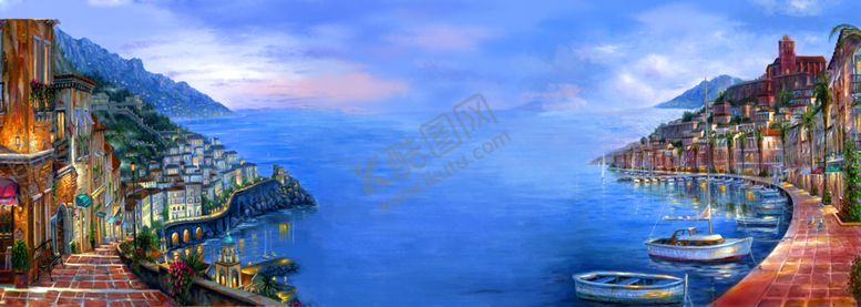 编号：70615804171629293706【酷图网】源文件下载-全景海湾港湾壁画设计范图