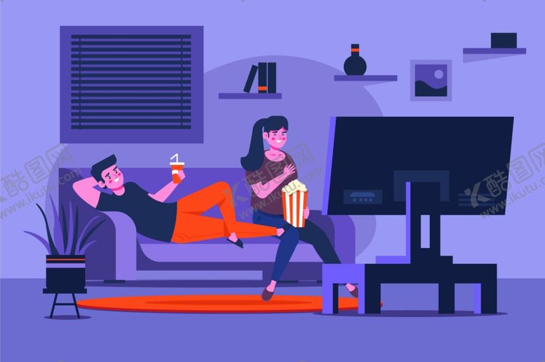 编号：24012309142142197037【酷图网】源文件下载-休闲娱乐家庭影院看电影场景插画