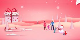 下雪天温馨背景插画