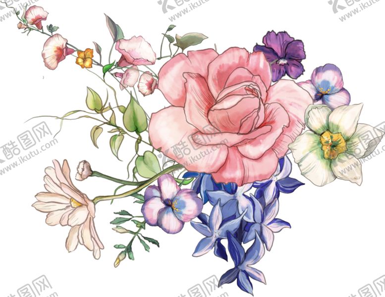 编号：57795606291152085866【酷图网】源文件下载-手绘花玫瑰花大牌花乱花