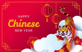 虎年海报复古红色背景春节