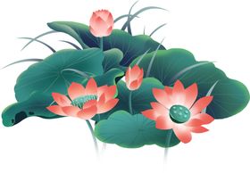 荷花荷叶插画卡通古风夏季素材