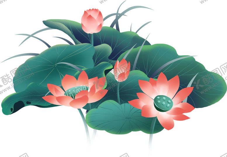 编号：17204106242116186195【酷图网】源文件下载-荷花荷叶插画卡通古风夏季素材