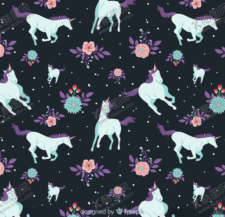 编号：93062210062108338997【酷图网】源文件下载-美丽独角兽和花卉无缝背景