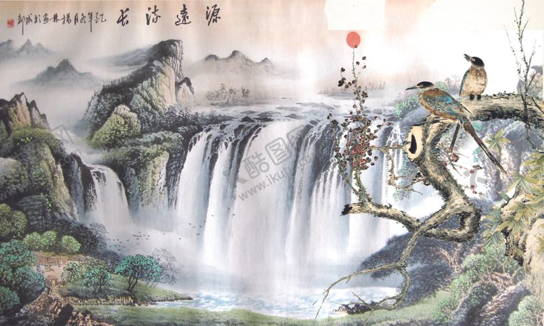 编号：87197309230101455022【酷图网】源文件下载-源远流长山水画瀑布中式电视背景