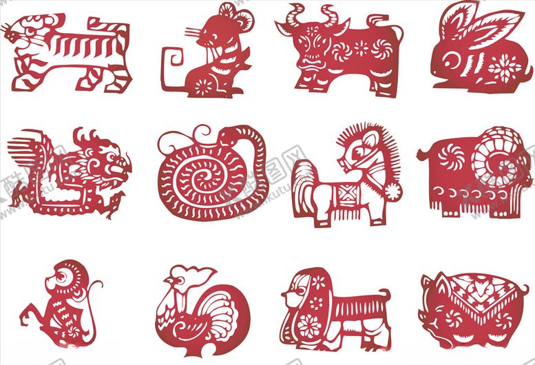 编号：59941710310742358122【酷图网】源文件下载-十二生肖剪纸