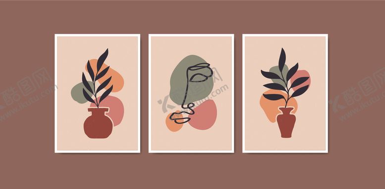 编号：99574810022159191714【酷图网】源文件下载-三幅简约植物装饰画