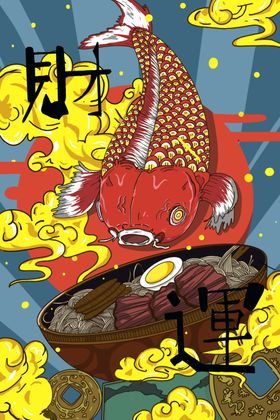 国潮插画展板传单X展架手绘