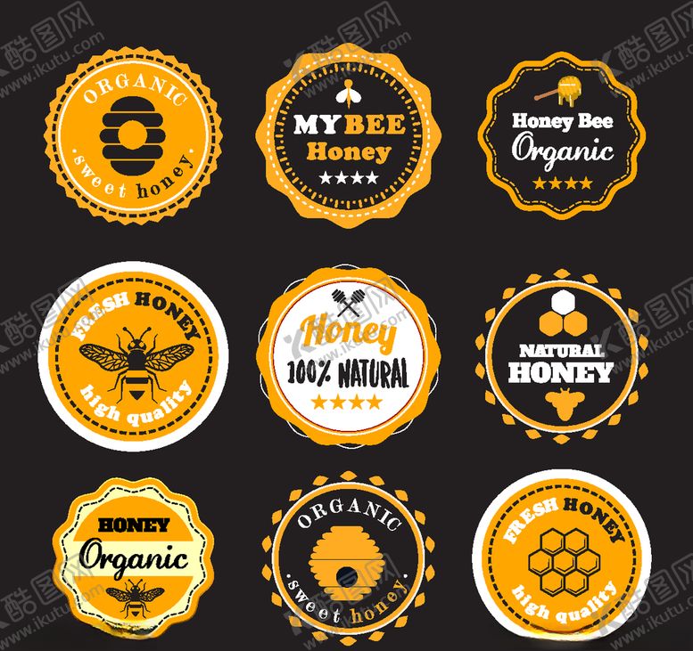 编号：52227209251332155616【酷图网】源文件下载-9款创意蜂蜜元素标签