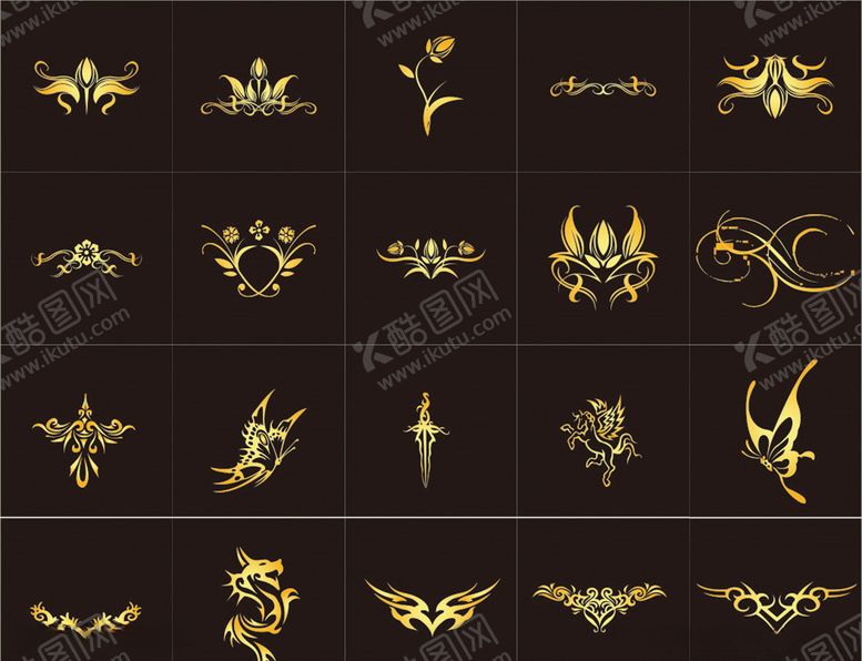 编号：92762209290542285363【酷图网】源文件下载-金色花边金色花纹花边角花