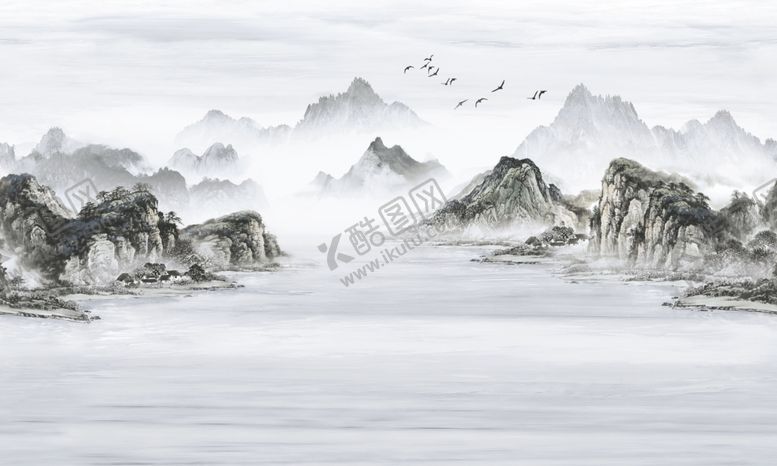 编号：95484704152034405194【酷图网】源文件下载-新中式山水中堂画