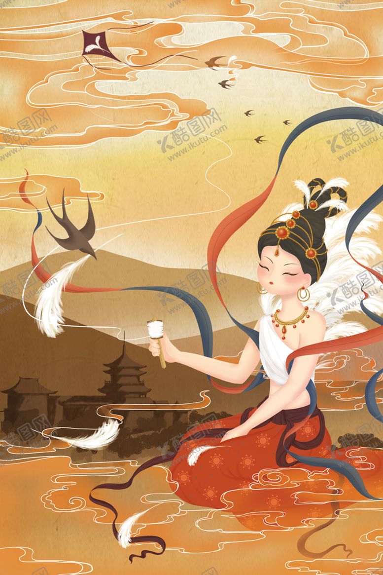 编号：62801409211921104137【酷图网】源文件下载-国潮飞天插画