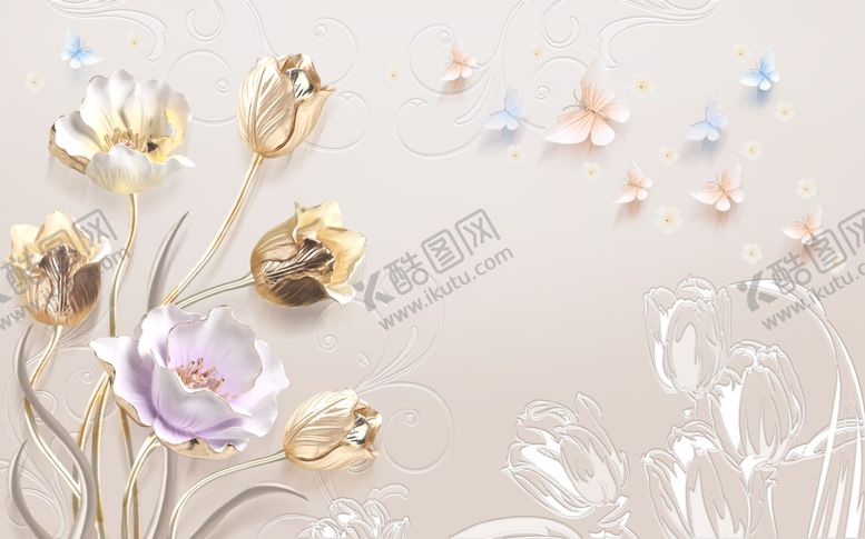 编号：18241209190944204018【酷图网】源文件下载-金箔花卉蝴蝶背景