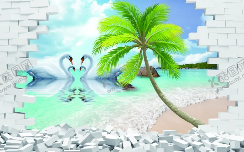 编号：20659509212021572250【酷图网】源文件下载-海景椰树背景墙