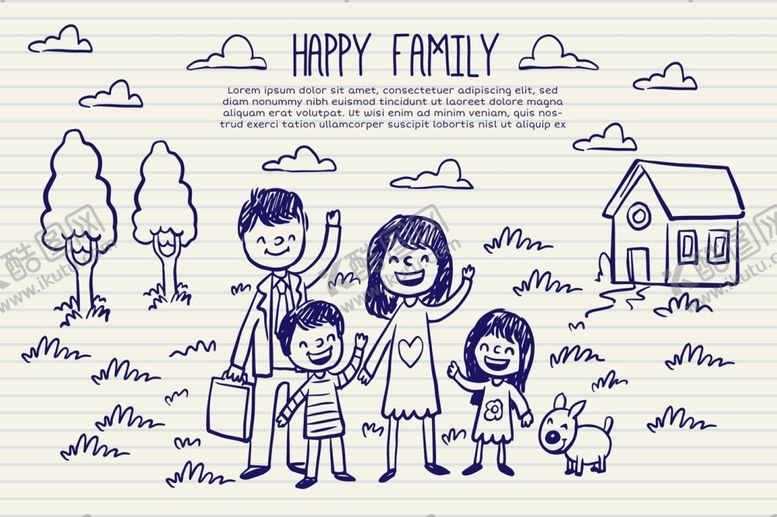 编号：14748109230843162508【酷图网】源文件下载-手绘可爱儿童画家庭插画