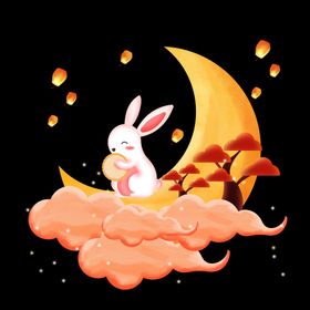 中秋玉兔卡通手绘月亮