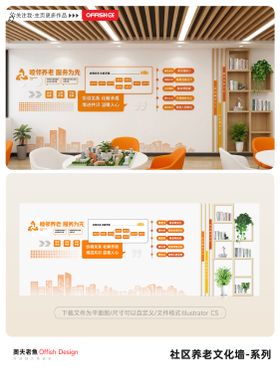 简约睦邻康养服务文化背景墙模板
