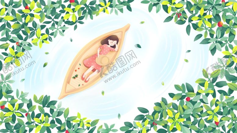 编号：24781909201058264995【酷图网】源文件下载-夏季人物游泳小船插画背景素材