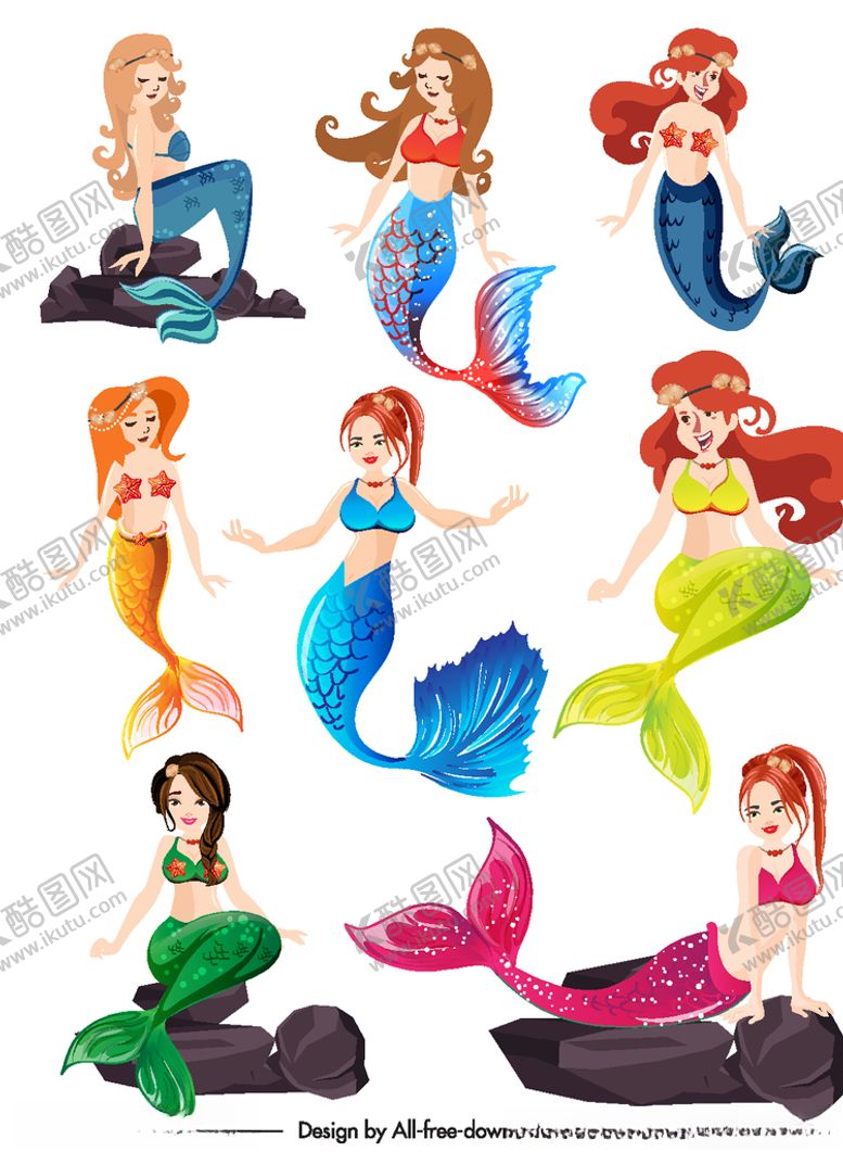 编号：25332109140931177951【酷图网】源文件下载-8款卡通美人鱼设计