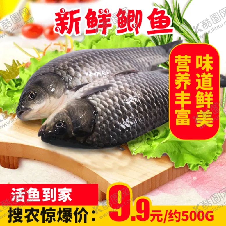 编号：89743204251450021244【酷图网】源文件下载-活鱼到家新鲜鲫鱼推广图