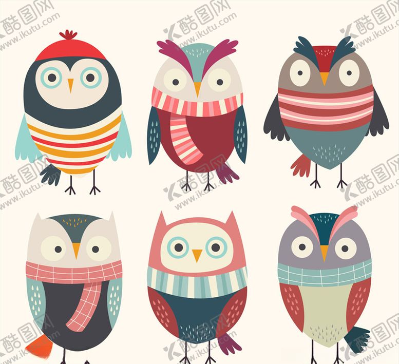 编号：77841509130145525206【酷图网】源文件下载-彩色冬季猫头鹰矢量素材