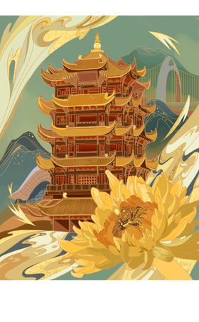 中国风国潮手绘创意插画背景