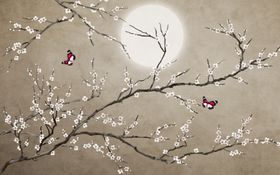 新中式工笔花鸟背景墙