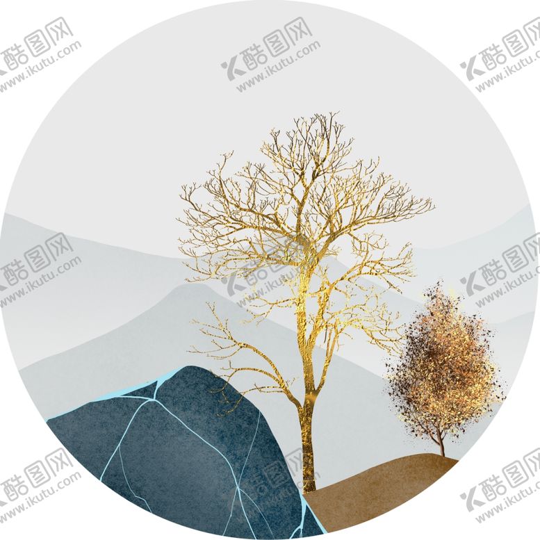 编号：12709401131805262725【酷图网】源文件下载-简约树山脉圆形挂画装饰画