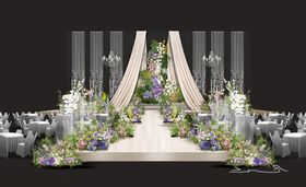 白绿粉紫黄色韩式水晶婚礼主舞台