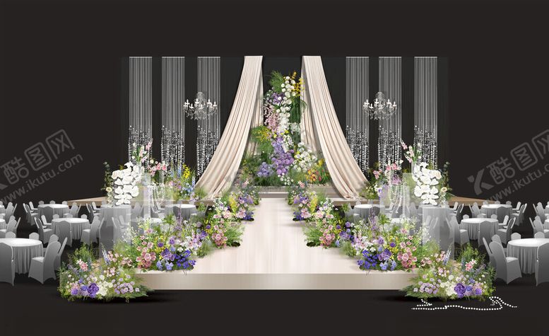 编号：92915911200256347766【酷图网】源文件下载-白绿粉紫黄色韩式水晶婚礼主舞台