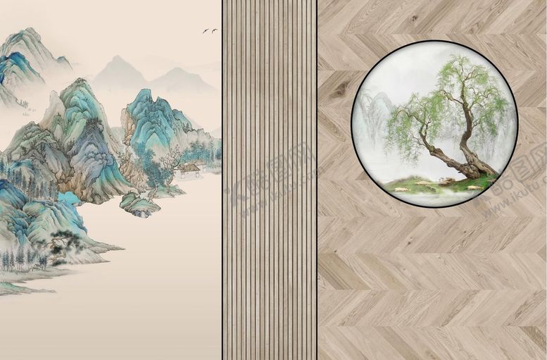 编号：89076109281229194152【酷图网】源文件下载-新中式柳树背景