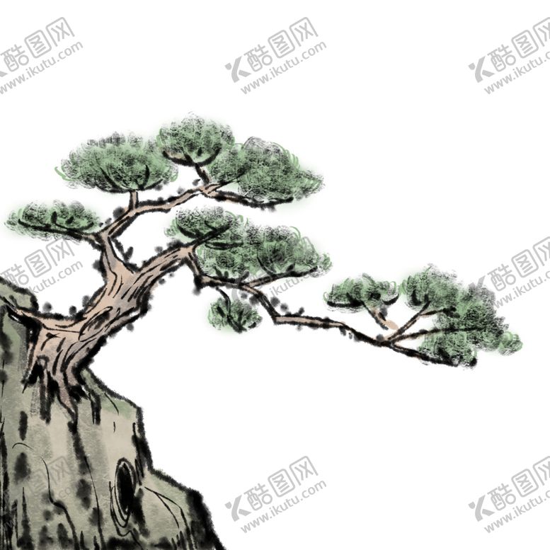 编号：98120609210541282882【酷图网】源文件下载-迎客松松树古风笔墨海报合成素材
