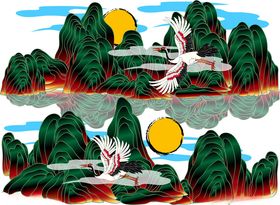 仙鹤映日山水图