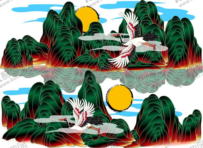 编号：53480911182255499690【酷图网】源文件下载-仙鹤映日山水图