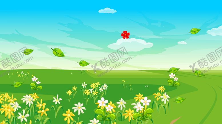 编号：54662510301147312841【酷图网】源文件下载-卡通蓝天白云草地背景