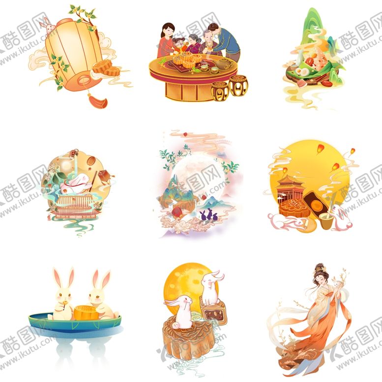 编号：53066106291844469755【酷图网】源文件下载-中秋主题精美插画元素