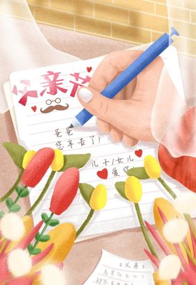 手绘父亲节手写字插画图片