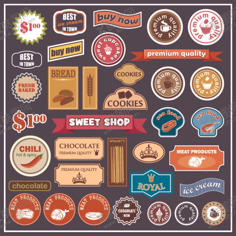 编号：79335909280038073291【酷图网】源文件下载-复古多样糖果店标签集合