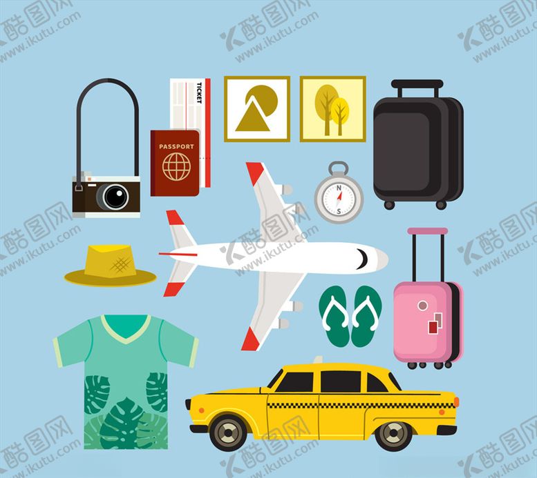 编号：80052810181739067250【酷图网】源文件下载-创意旅行元素矢量素材