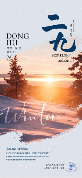 冬日雪景中的诗意元宵海报